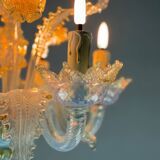 Small Venetian Chandelier In Opalescent Blue And Gold Murano Glass, 6 Arms Of Light Circa 1950