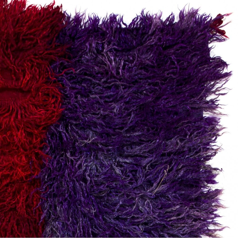 Vintage Hand-Knotted Turkish Tulu Rug in Red and Purple, 100% Mohair Wool
