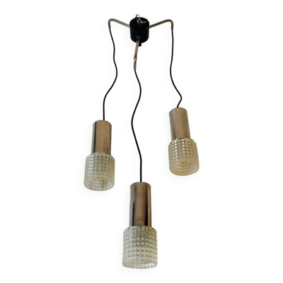 Suspension à trois branches avec abat jour vintage transparent