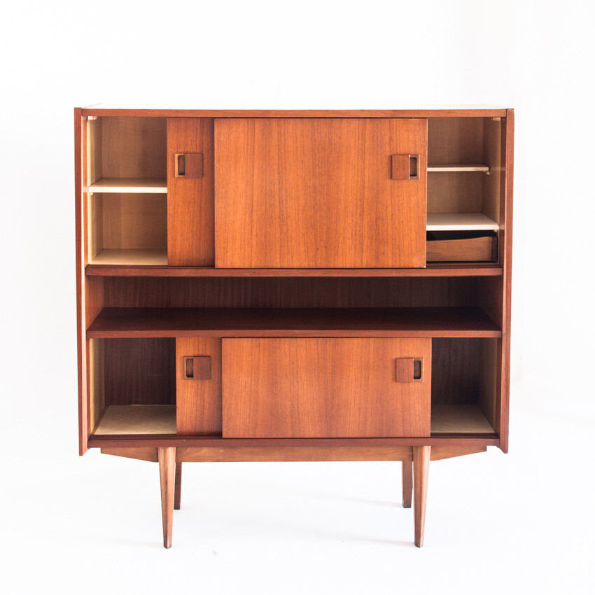 Vintage teak buffet with sliding doors, France 1960