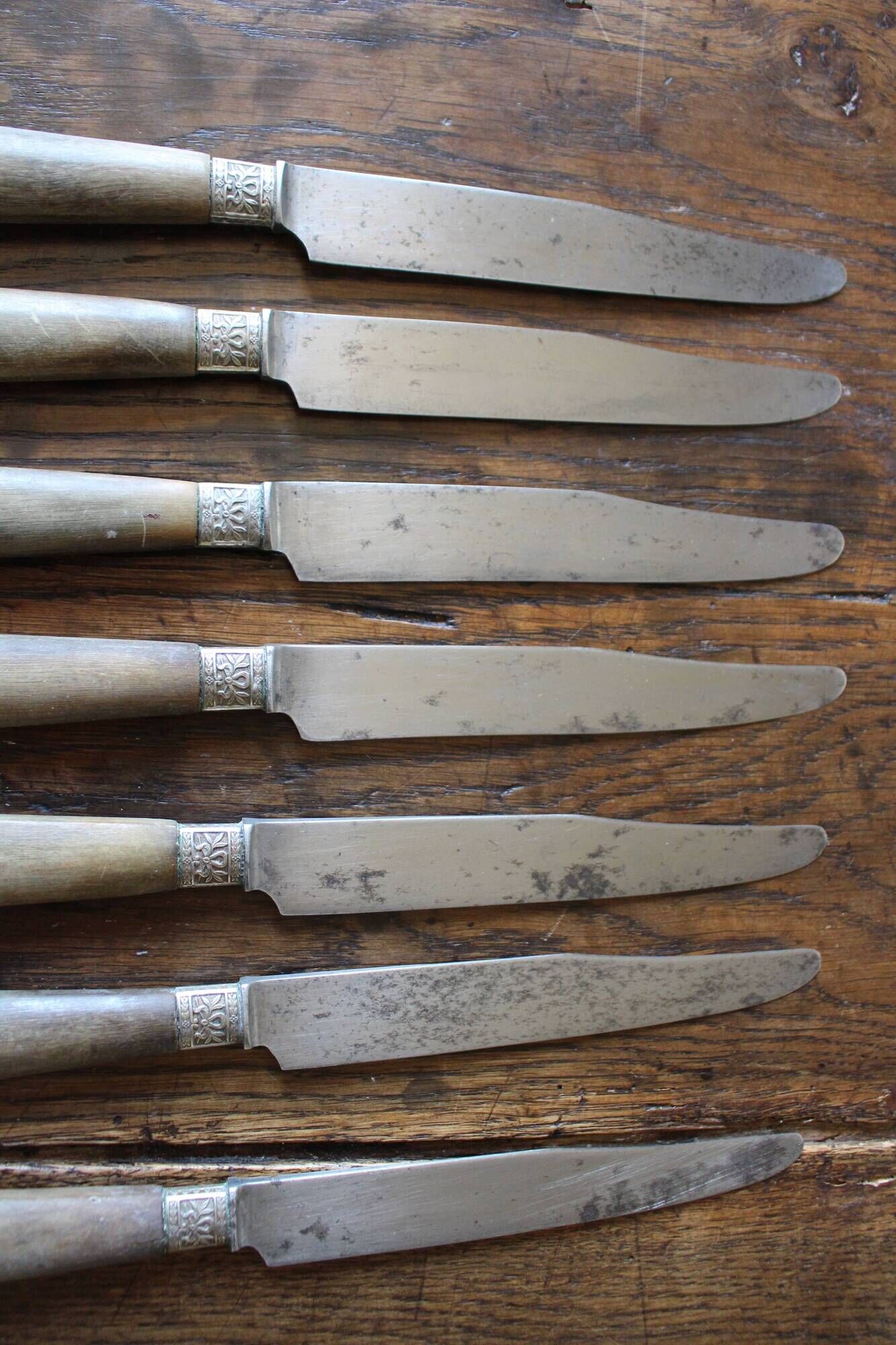 Lot 12 old knives handle wood fontenille 1034 drop viroles