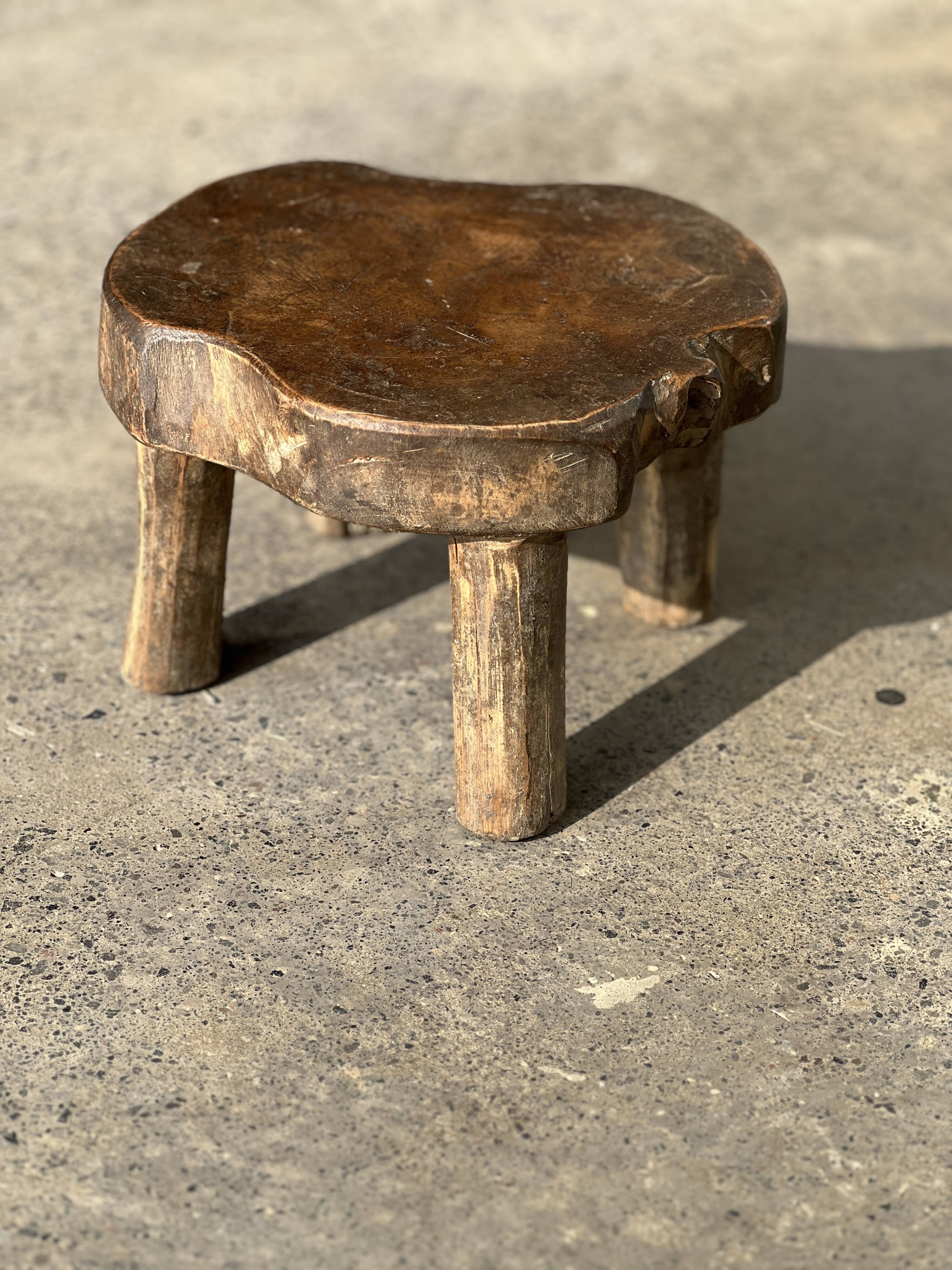 Mini low stool in upcycled old Asian teak H15 D24