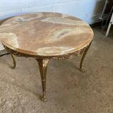 Vintage 1950s round onyx coffee table with brass base