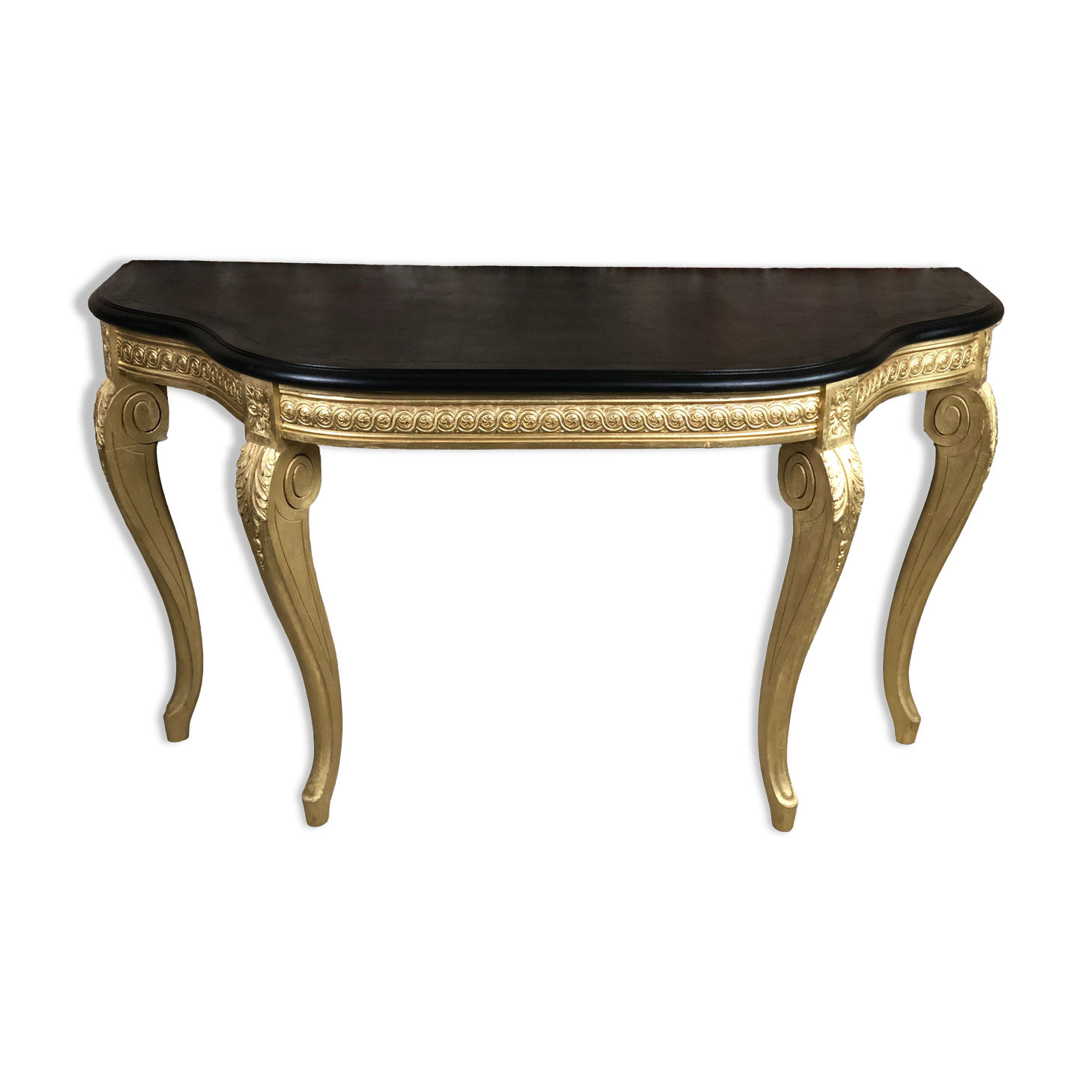 Louis XV style console in carved wood with waxed black wood top