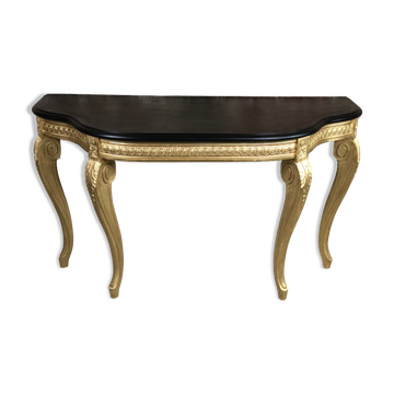 Louis XV style console in carved wood with waxed black wood top