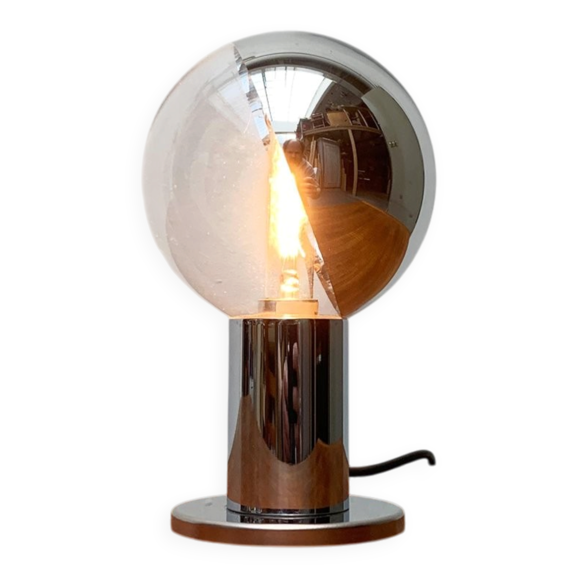 Vintage German table lamp in chrome and glass by Motoko Ishii for Staff.