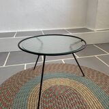 Vintage tripod glass and metal coffee table