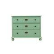 Commode en pin massif peinte en vert, trois tiroirs, Danemark années 1950.