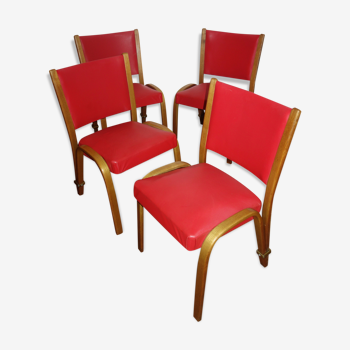4 chaises "bow wood" par Hugues Steiner années 50