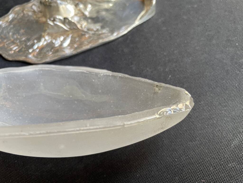 Gravy boat or oyster butter dish – Maurice Gouaillé – Silver plated metal & satin glass