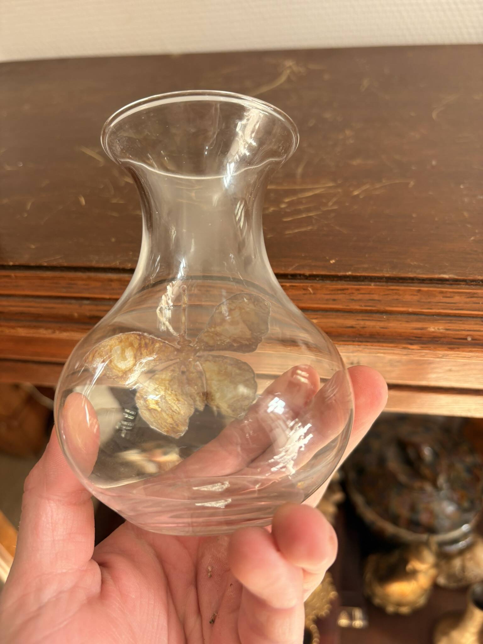 Art Nouveau Silver Butterfly Soliflore Vase Naturalistic Blown Glass