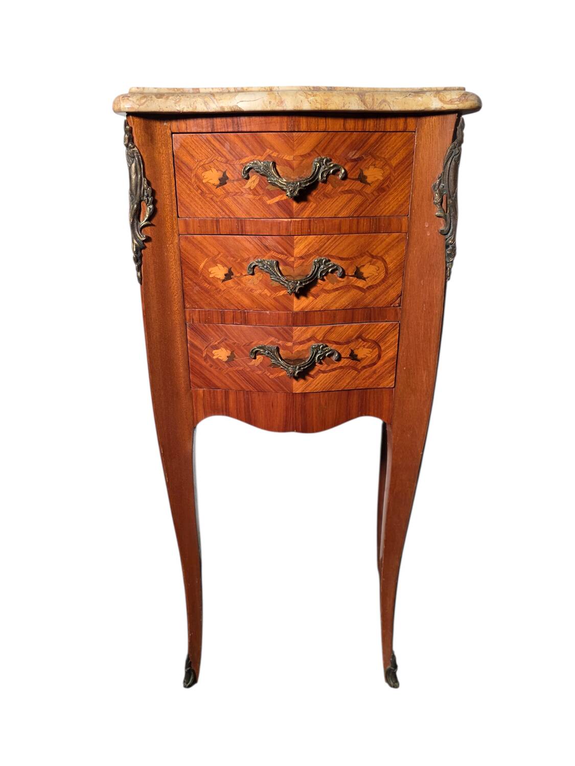 Louis XV style curved bedside table in marquetry