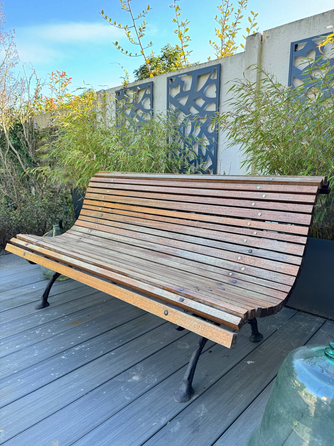 Old slatted public bench