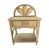 Table de chevet vintage en rotin tressé et bambou