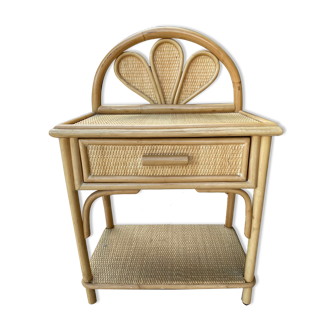 Vintage bedside table in braided rattan and bamboo