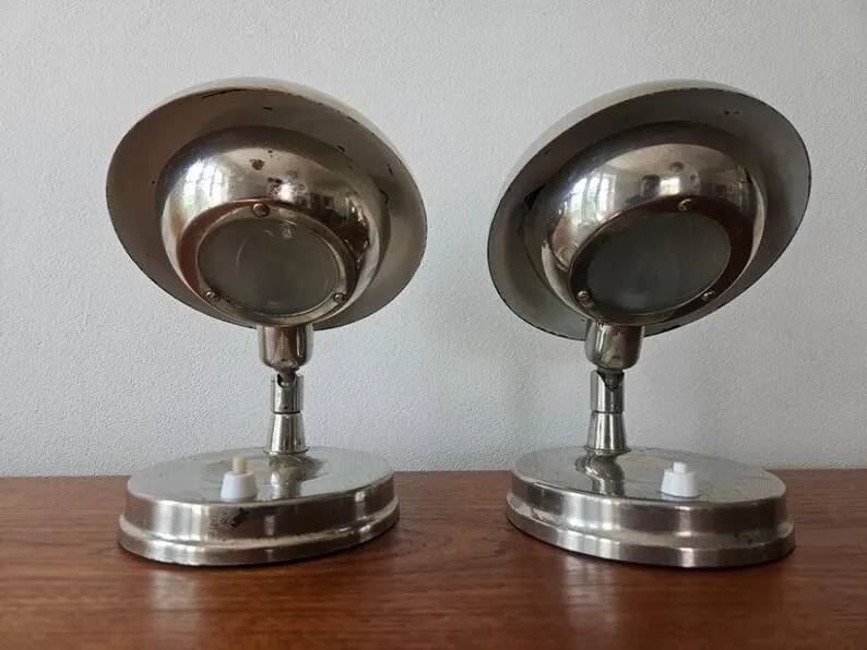 Pair of Very Rare Bauhaus Chrome Table Lamps, Art Deco, Franta Anyz, 1930s