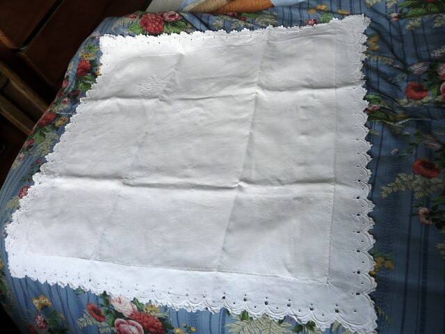 Old pair of pillowcases with openwork embroidery, monogrammed AR, 79x79cm.