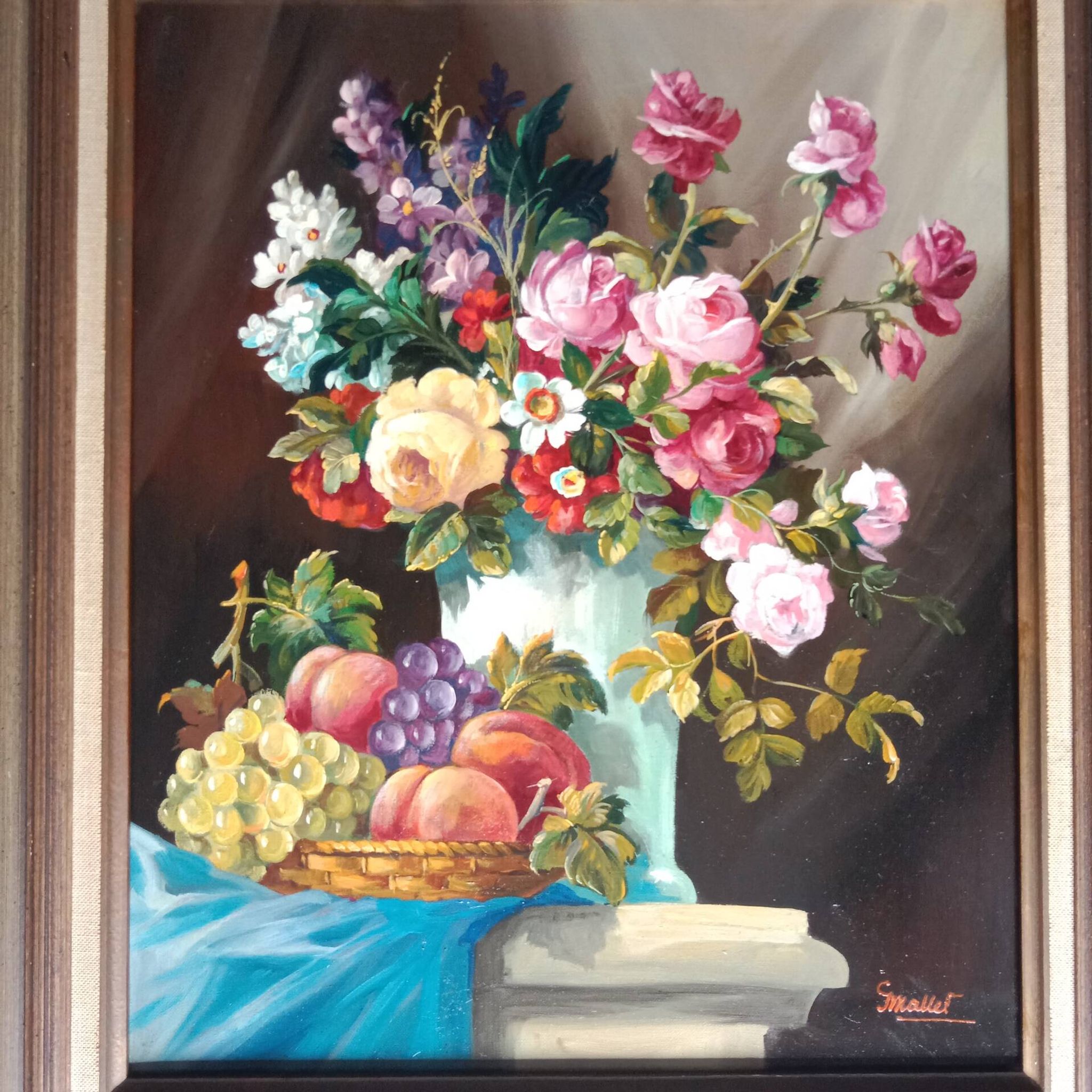 Still Life with Flowers and Fruits signed by Georges Mallet