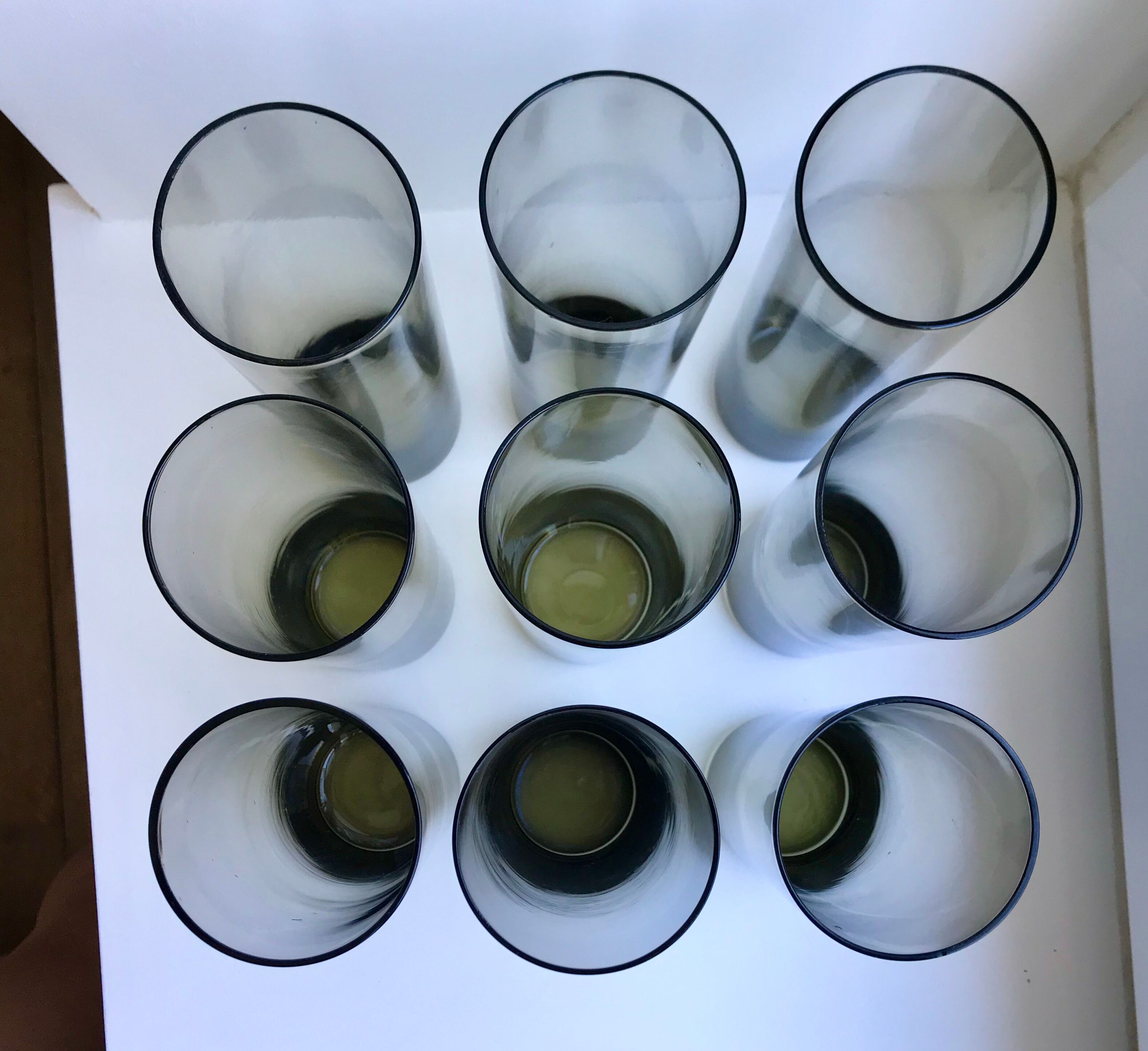 Set of 9 very large glasses in smoked glass 70s