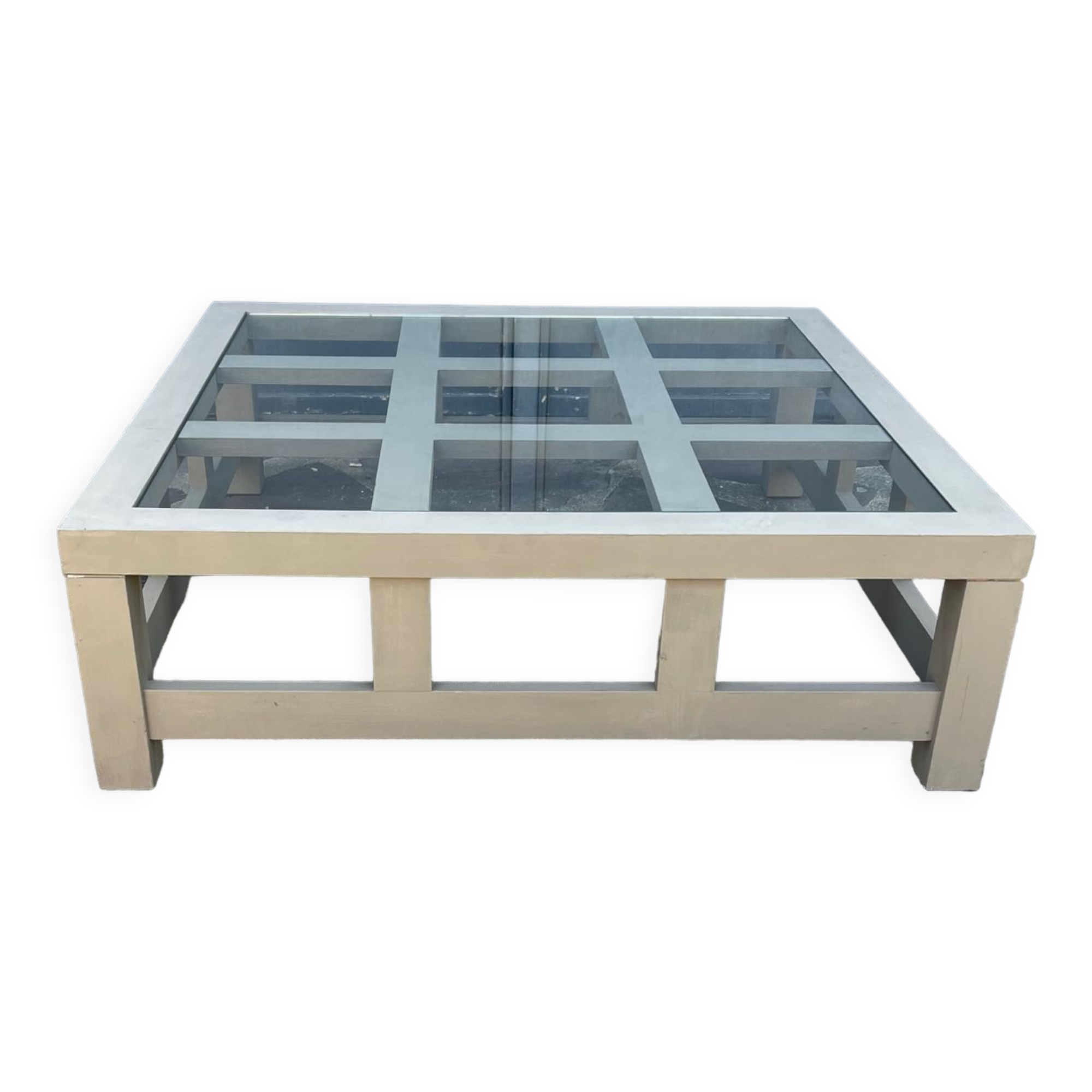 Wooden coffee table and glass tray
