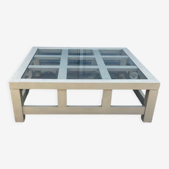 Wooden coffee table and glass tray