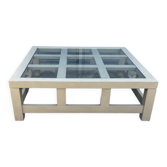Wooden coffee table and glass tray