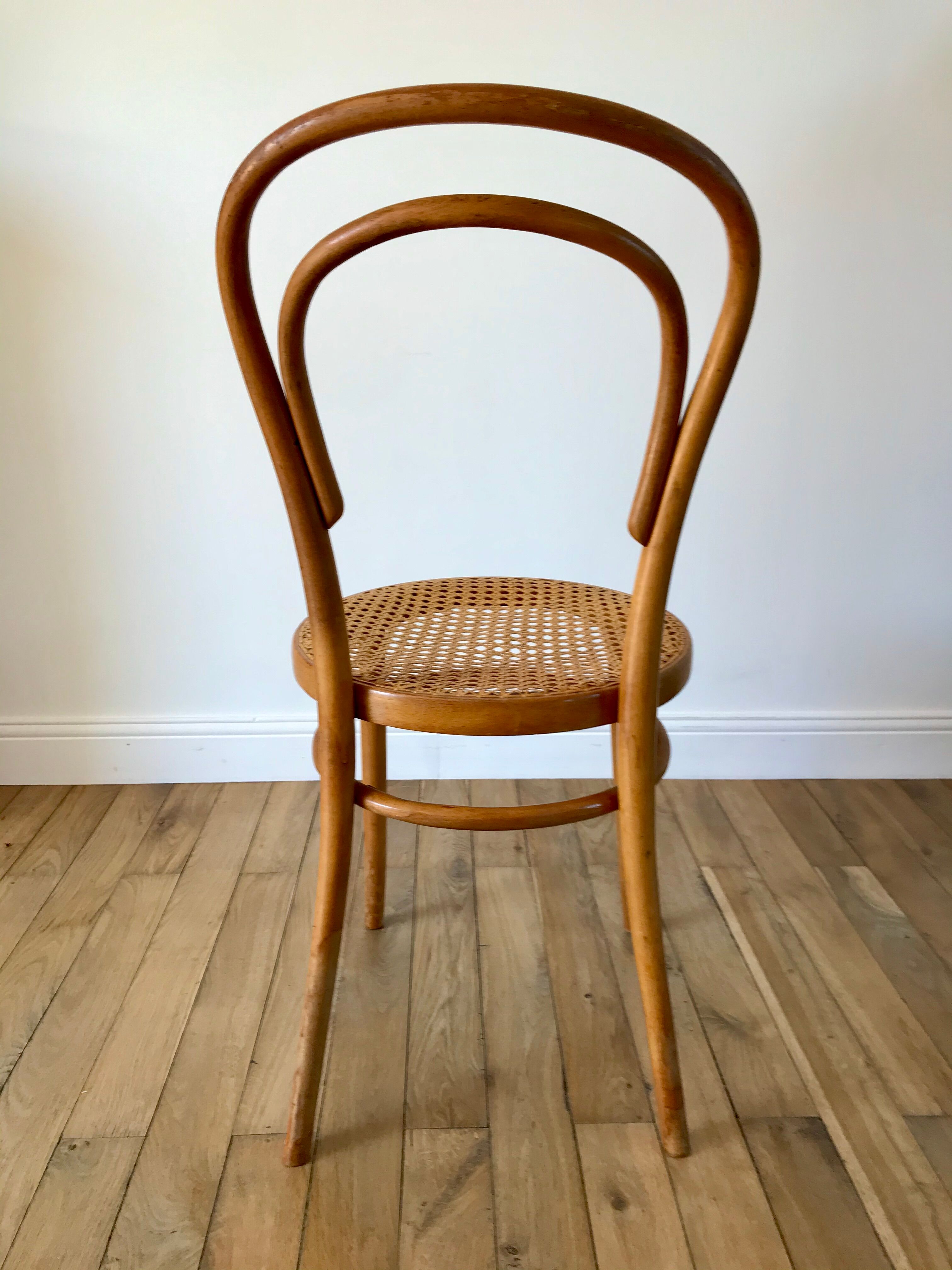 Baumann bistro chair in bent wood and blond wood canning 40s-50s