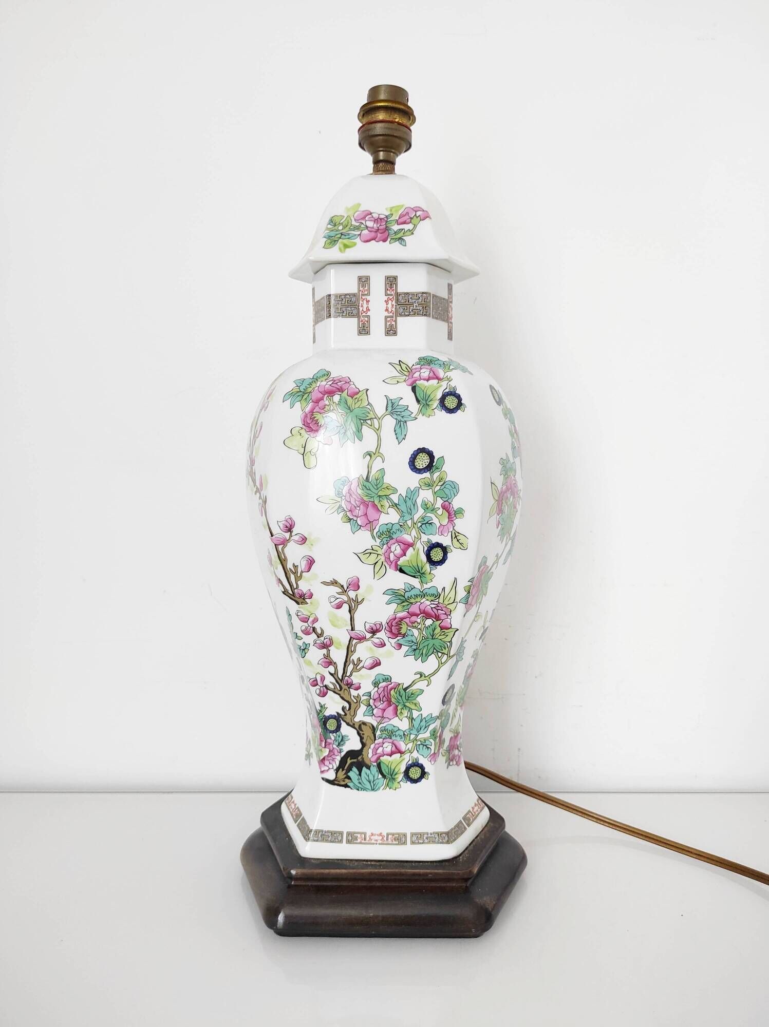 Asian floral porcelain lamp base