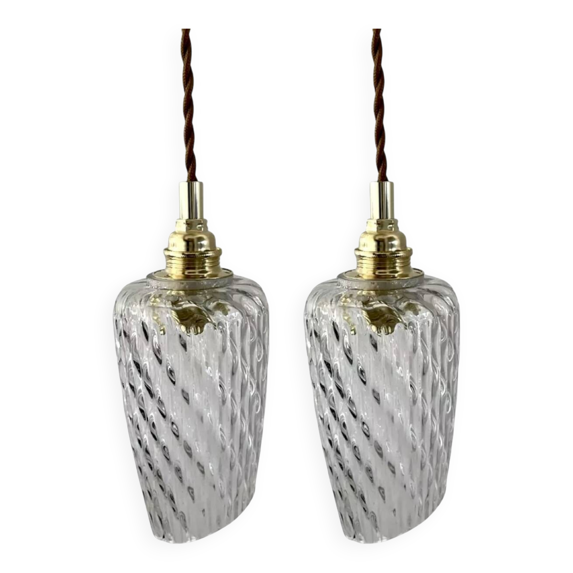 Set of two vintage chiseled glass portable lamps