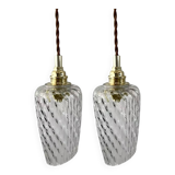 Set of two vintage chiseled glass portable lamps