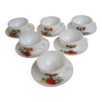 Set of 6 vintage coffee cups and saucers Arcopal France