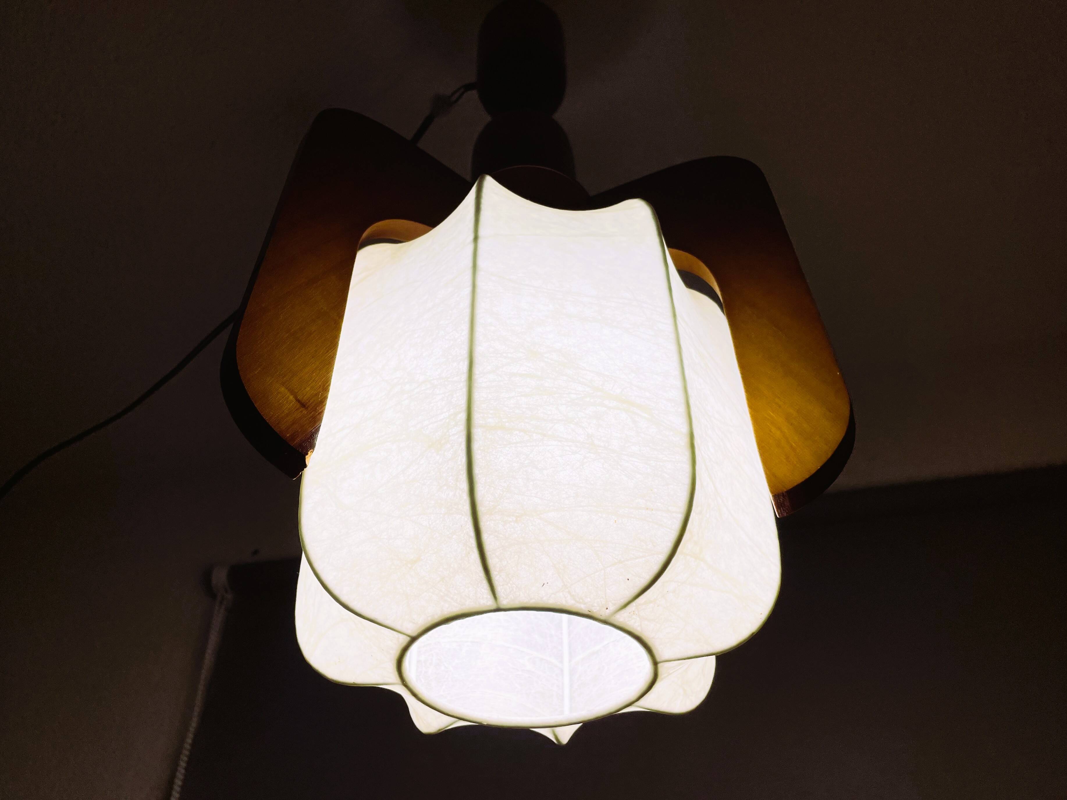 Portuguese mid century modern wooden hanging light