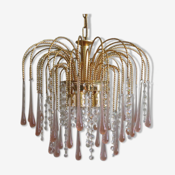 Cascading chandelier with pink Murano beads, Italy 1970