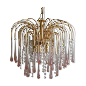 Cascading chandelier with pink Murano beads, Italy 1970