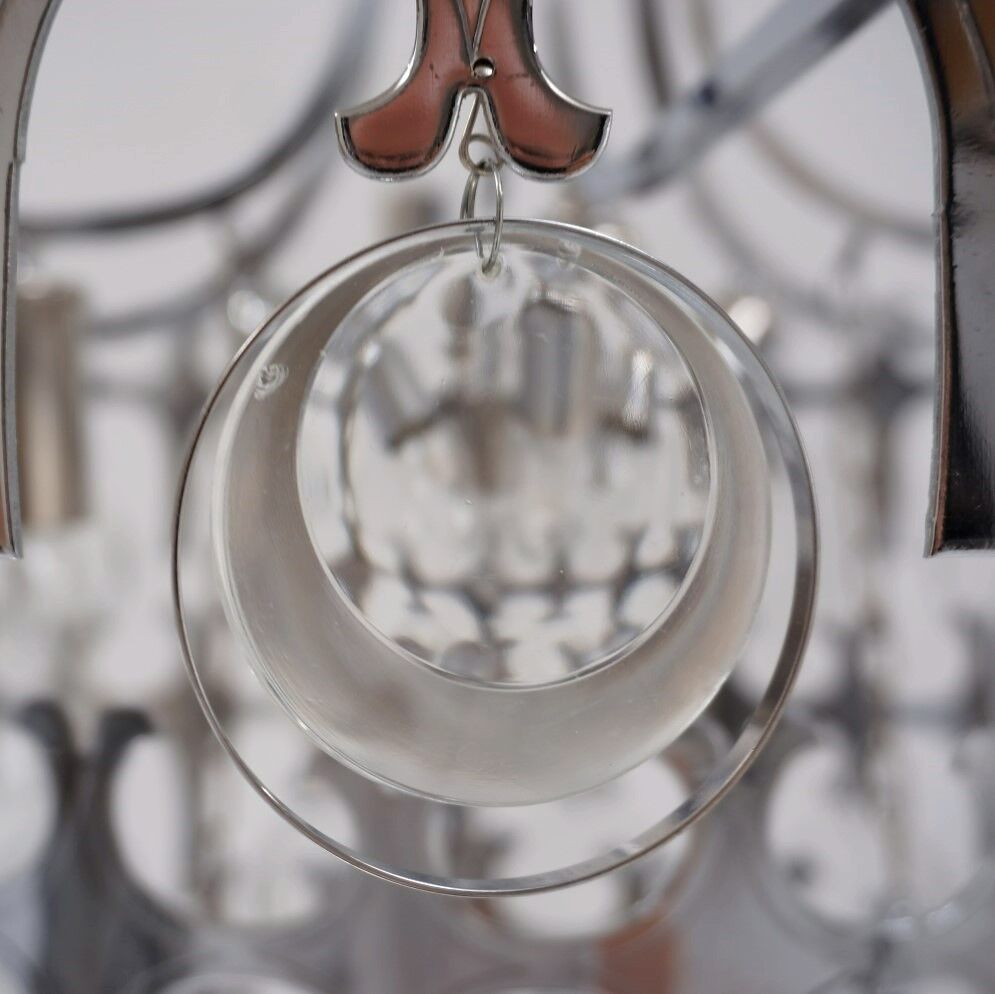 Sciolari chandelier `Ovali` 12 lights, silver with optical crystals, 1970`s ca, Italian, Rewired