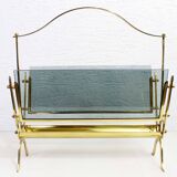 Glass and brass magazine rack, 1970s