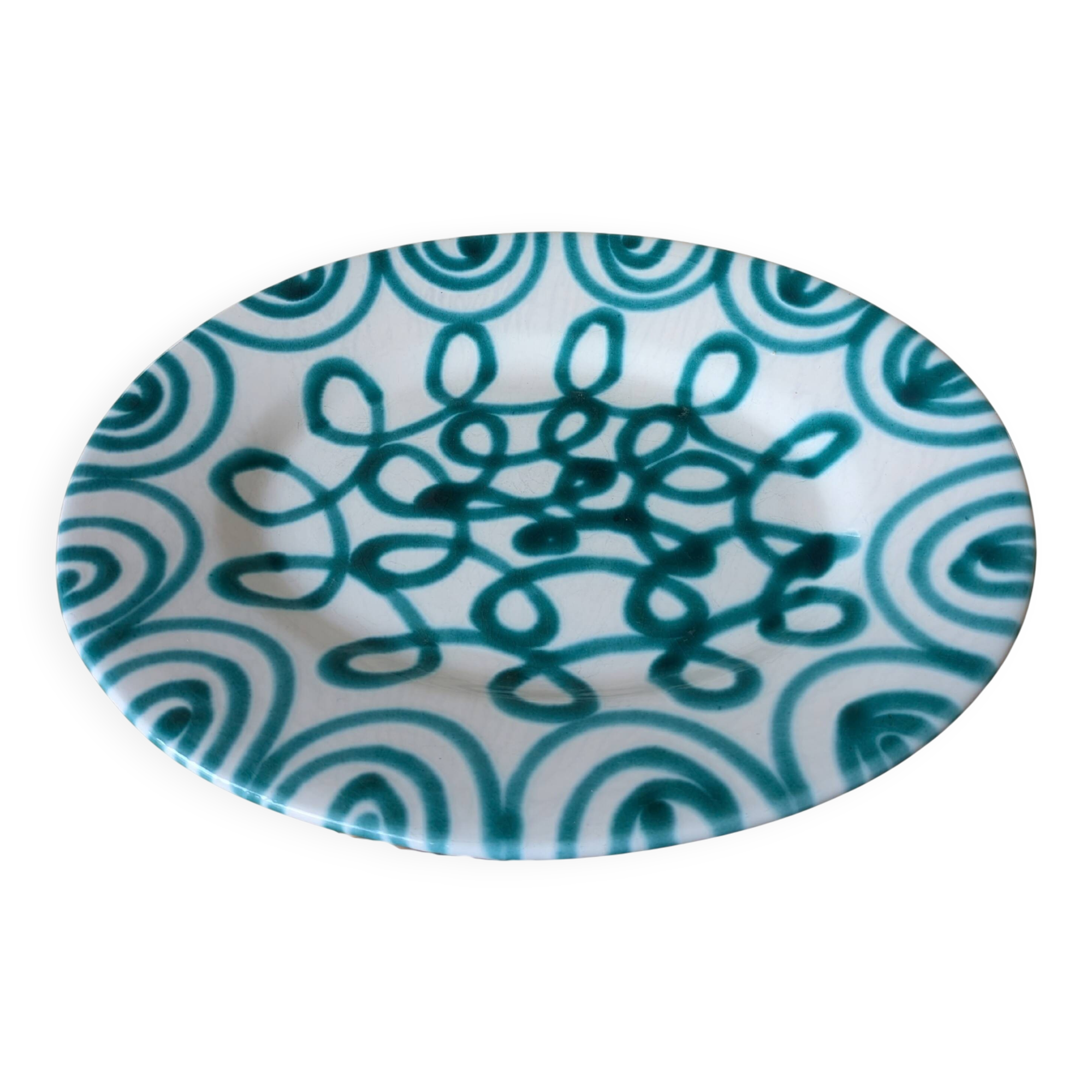 Vintage Gmundner Keramik Serving Oval Plate / Austria / Green Flamed / 2