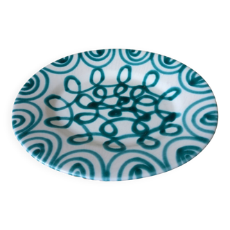 Vintage Gmundner Keramik Serving Oval Plate / Austria / Green Flamed / 2