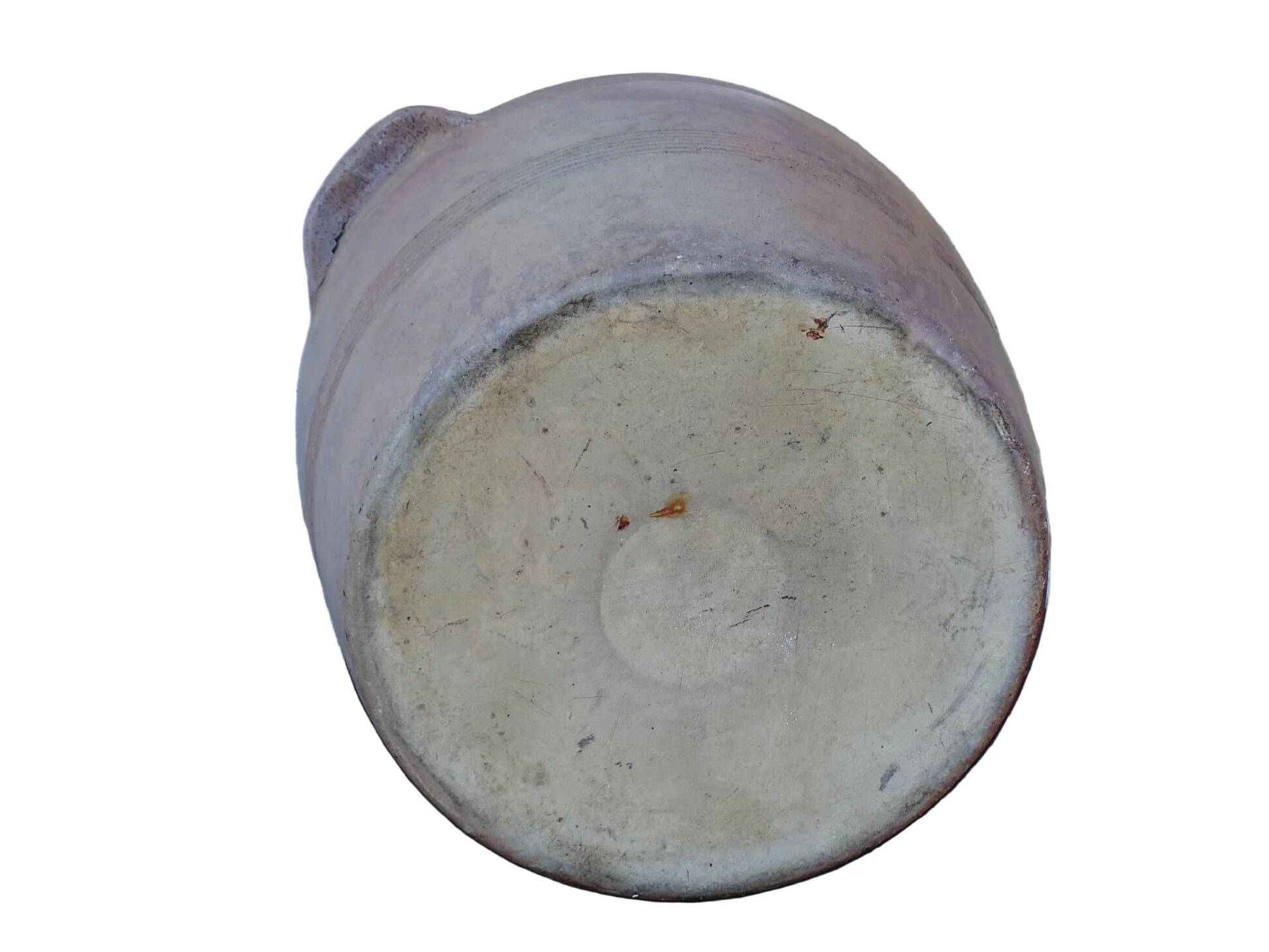 Grand pot à confit ancien en faïence française à glaçure brune salée