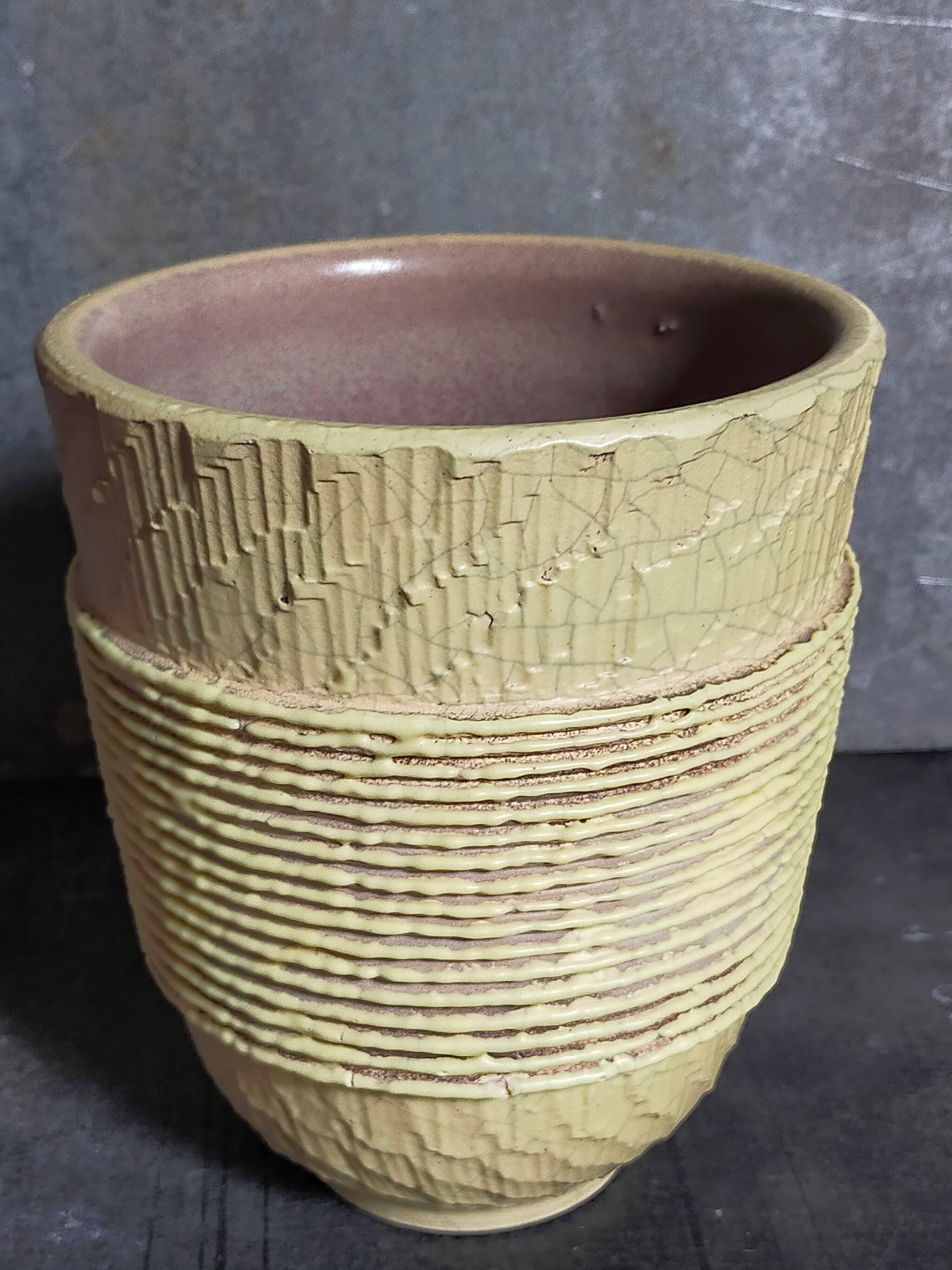 French Art-Deco ceramic vase cracked vanilla