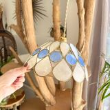 Capiz mother-of-pearl and vintage two-tone brass pendant light in Art Deco style