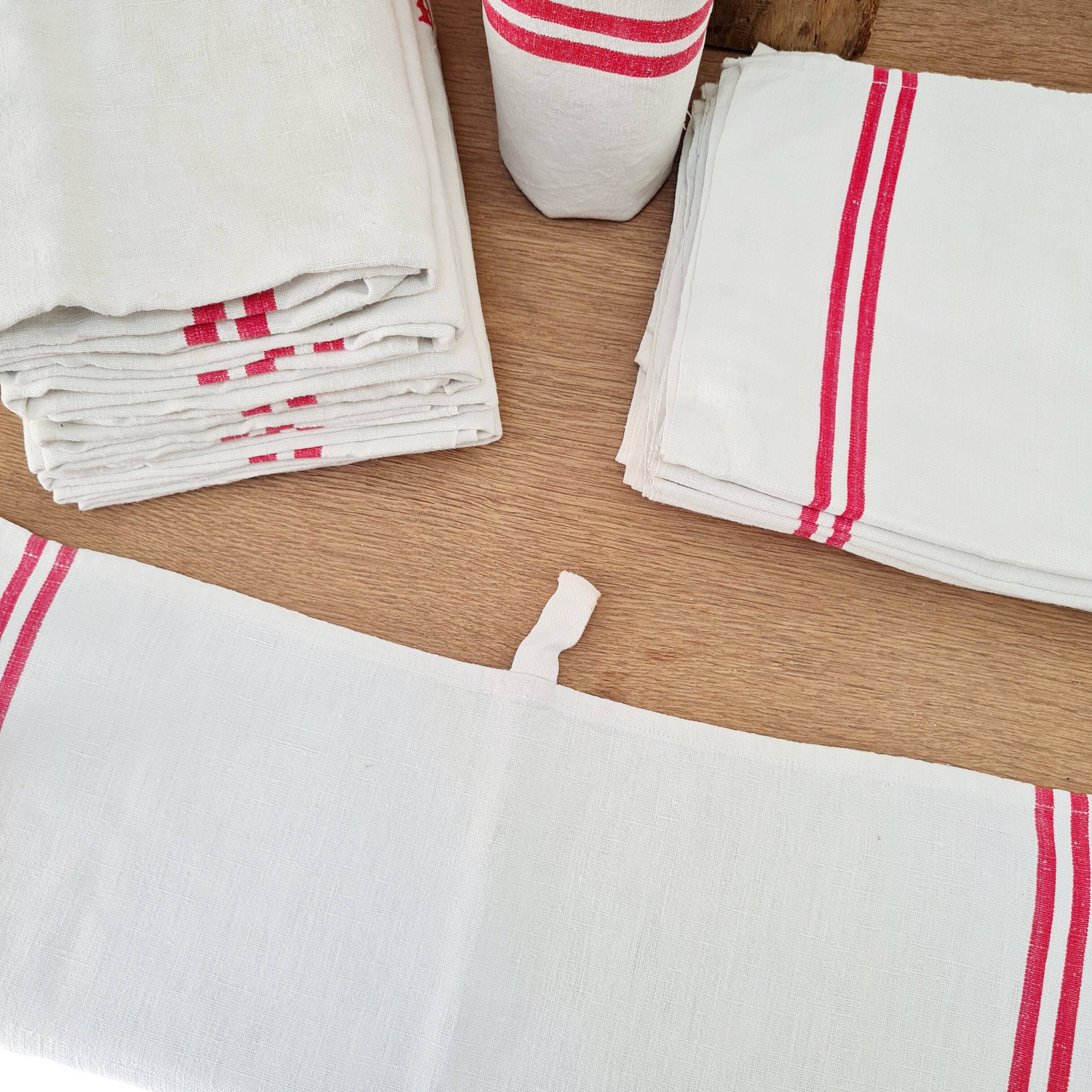 Striped and monogram linen tea towel