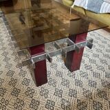 Mid Century 60s 70s glass wood and chrome coffee table
