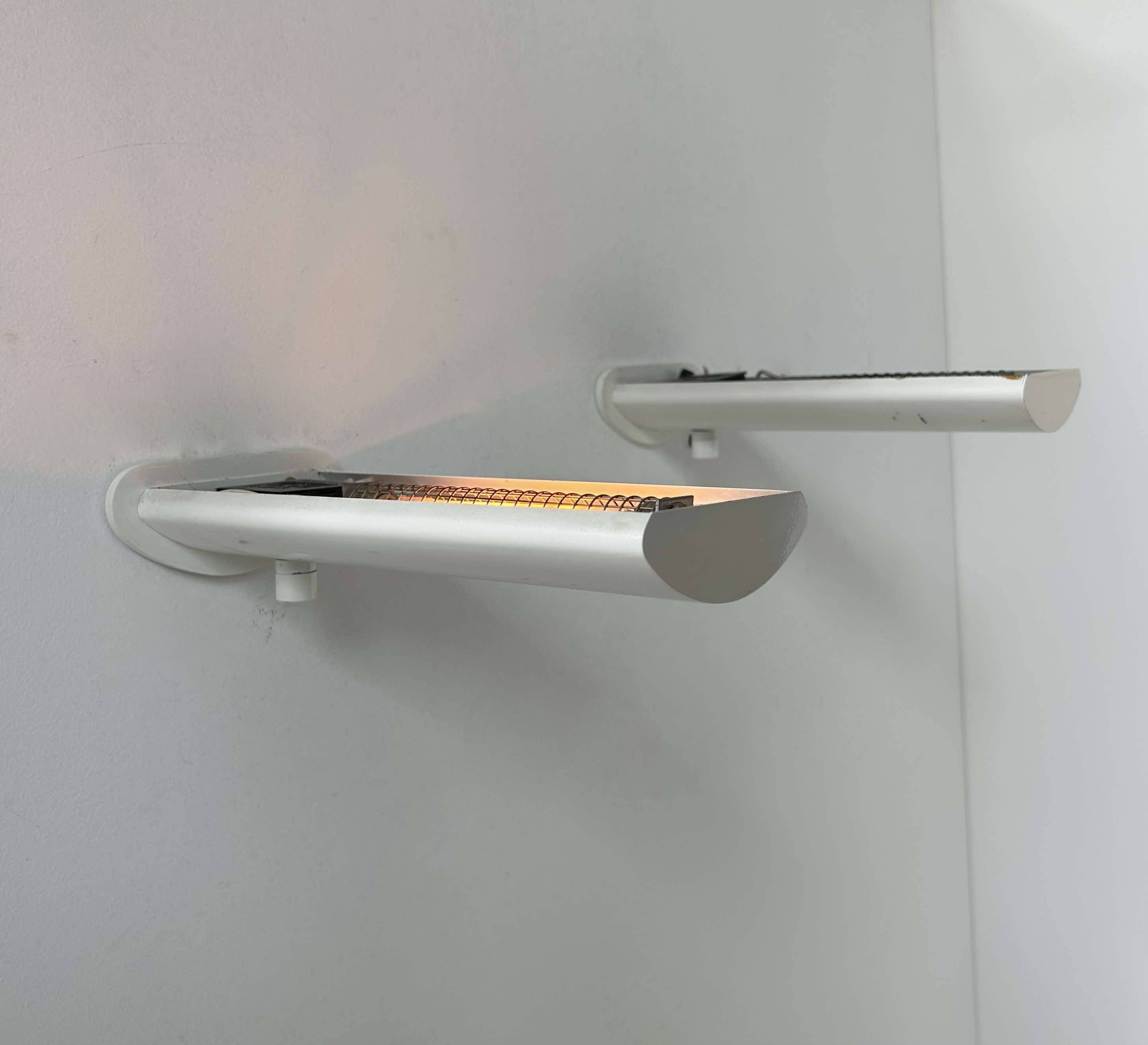 Pair of vintage wall lights with variable intensity, white lacquered metal, France 1970