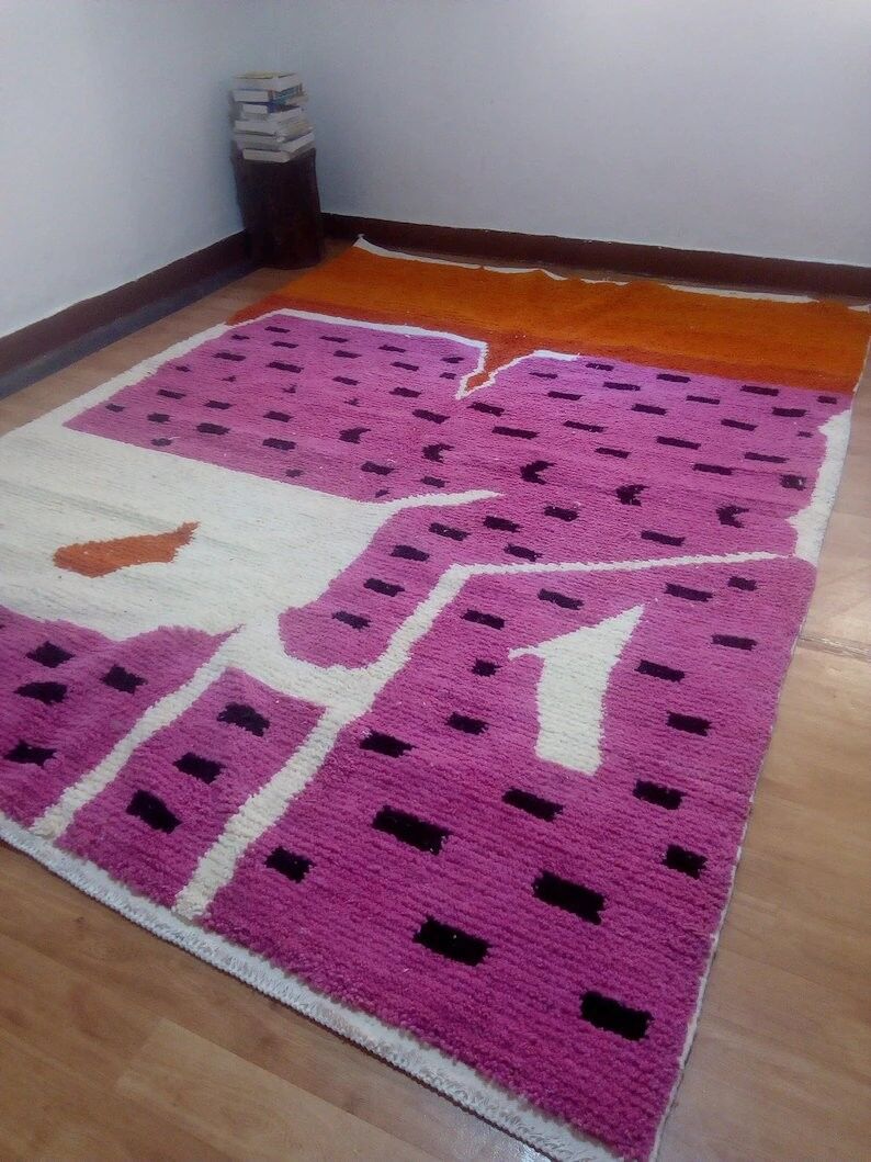 Tapis style Azilal violet - tapis coloré - tapis marocain fait main - 286x210 cm