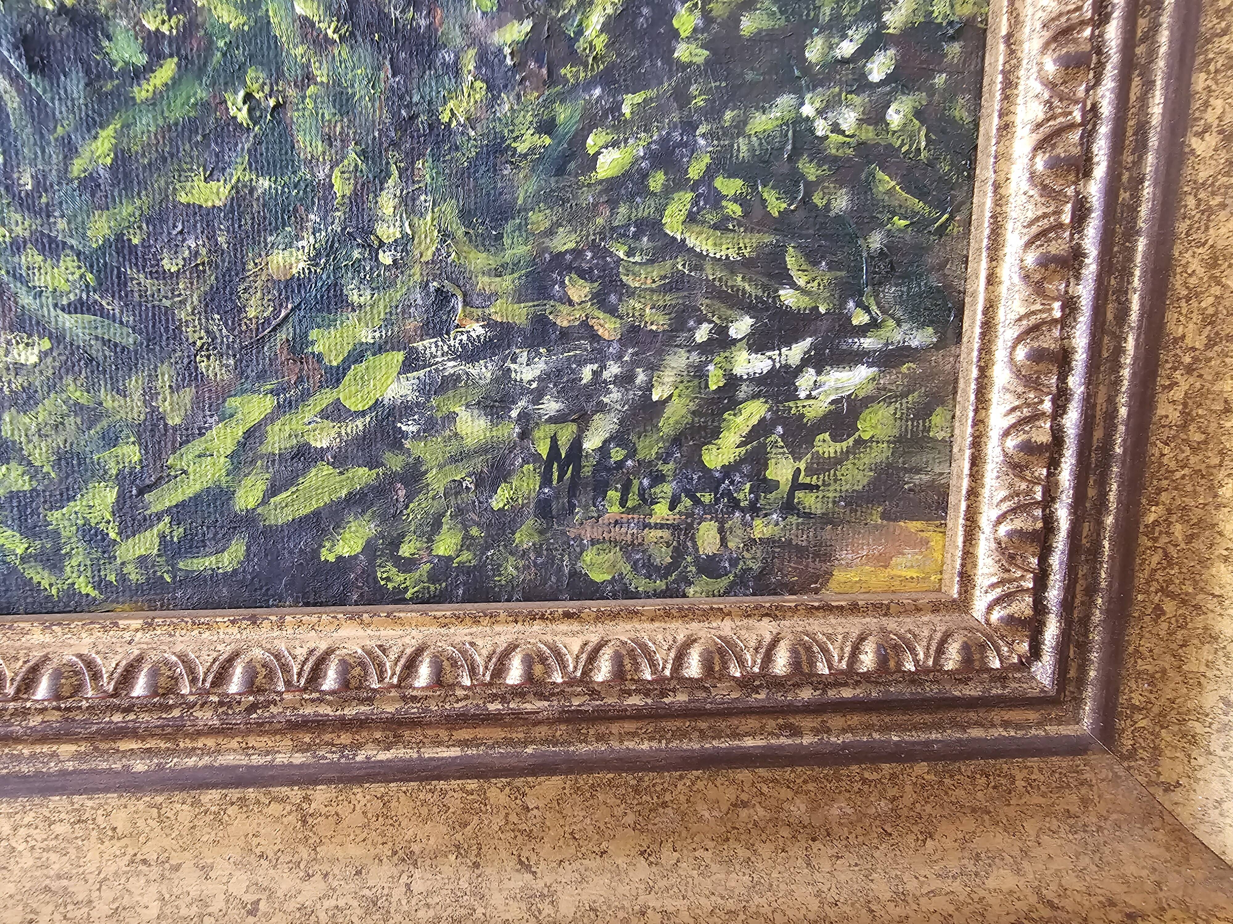 Oil on Canvas Painting Landscape Forest Hunting Scene signed M Pierret