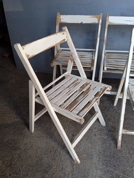 4 foldable chairs wood vintage epoch 1970
