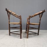 Paire de chaises d'angle hollandaises anciennes, années 1920