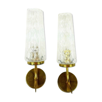 Pair of gold metal appliques and moulded glass design 60s - 70s
