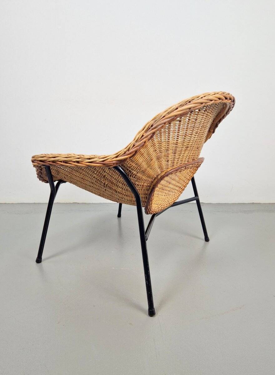 Vintage Rattan Lounge Chair with Tube Frame by Dirk van Sliedregt for Gebroeders Jonkers, 1960s